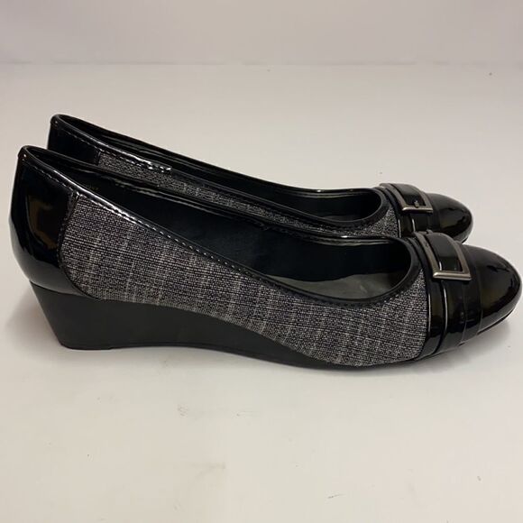 Anne Klein Sport Sadique Patent leather and tweed wedges Size 8.  B71 - Picture 5 of 9